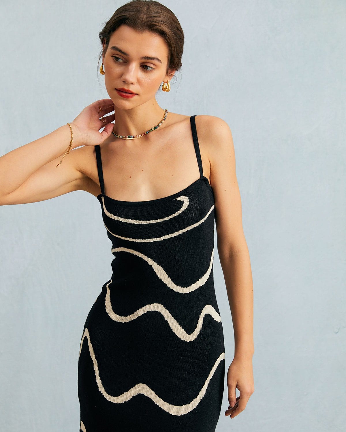 Women's Bodycon Midi Dress Black Cotton Modal Mermaid Hem - 3