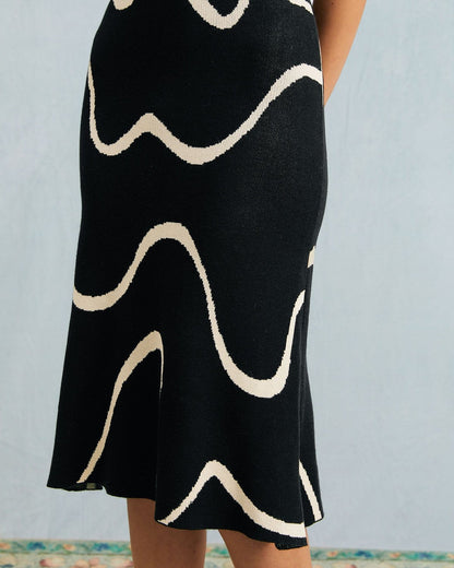 Women's Bodycon Midi Dress Black Cotton Modal Mermaid Hem - 5
