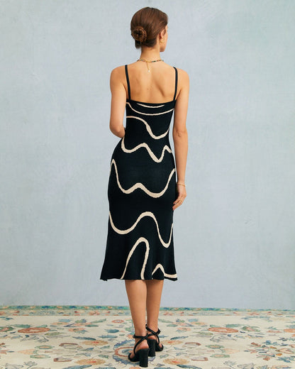 Women's Bodycon Midi Dress Black Cotton Modal Mermaid Hem - 7