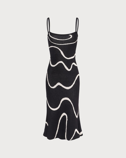 Women's Bodycon Midi Dress Black Cotton Modal Mermaid Hem - 8