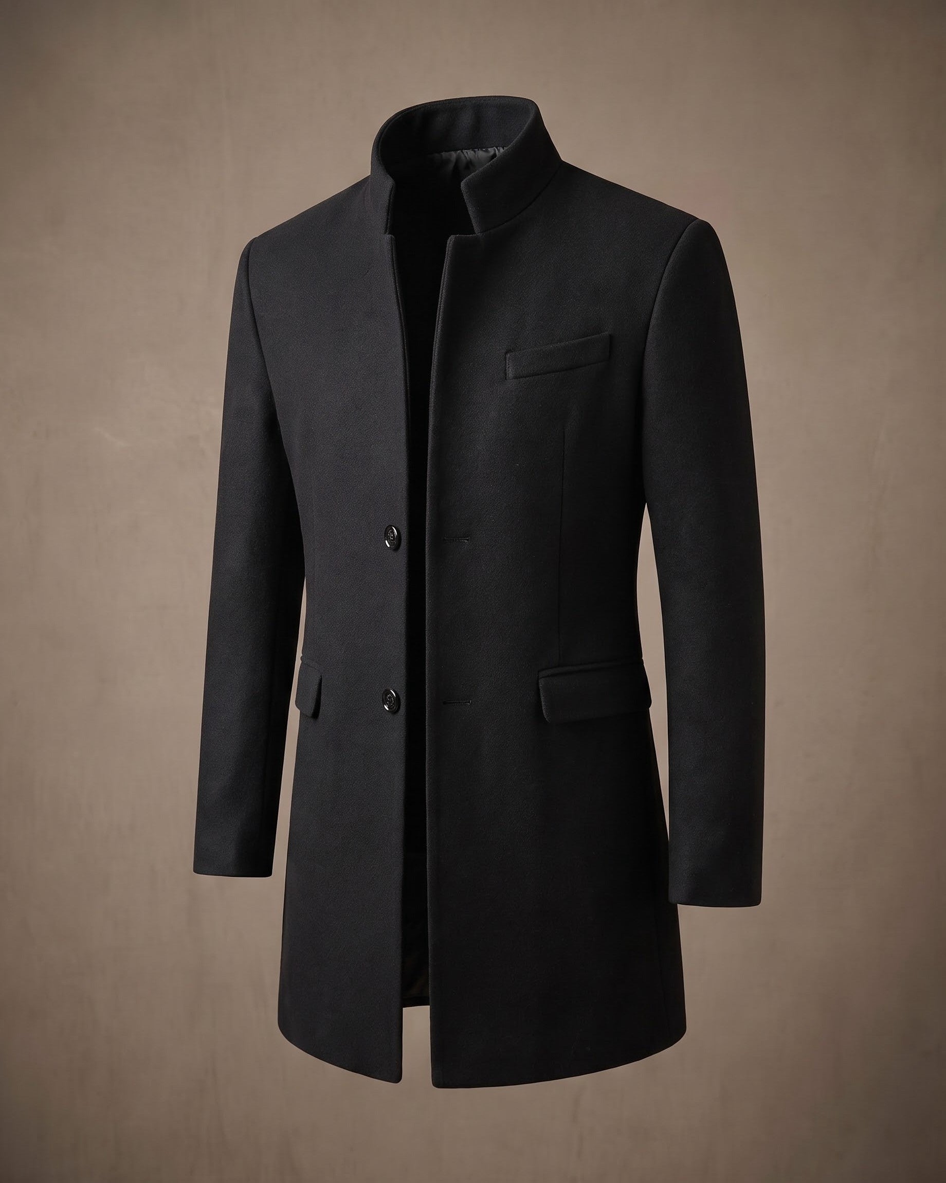 Men's Wool Mandarin Collar Overcoat - additional product view | Hensley London