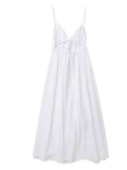 Women's Maxi Dress White Cotton Backless Spaghetti Strap-5