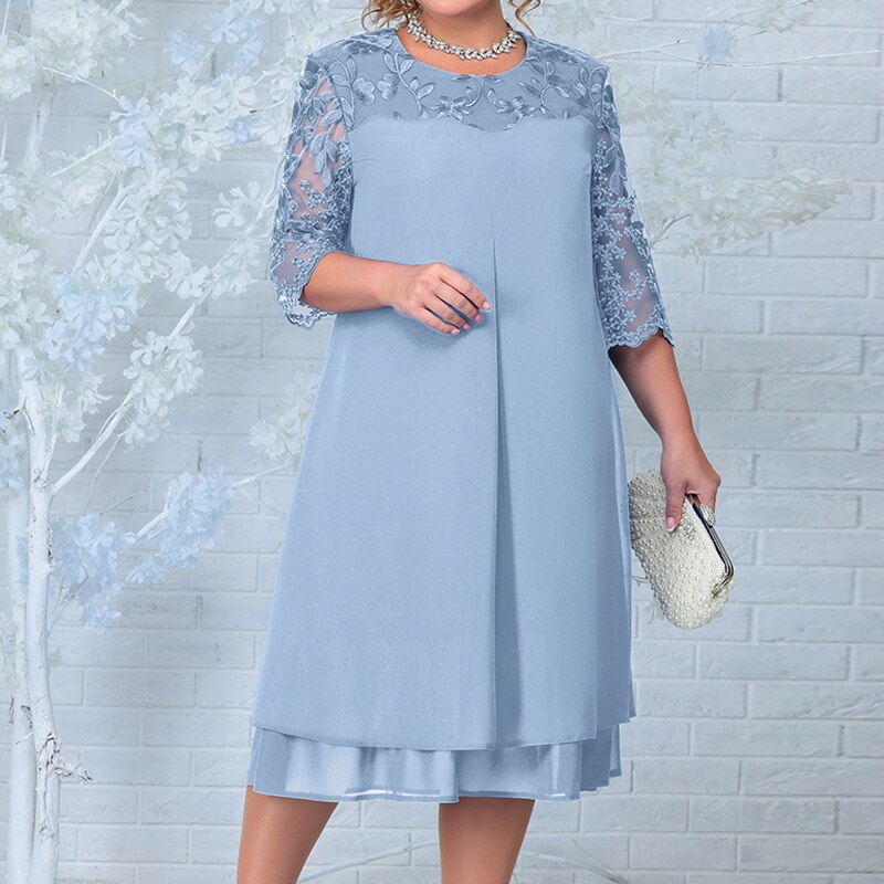 Women's A-Line Dress White Rayon Blend with Sheer Embroidered Sleeves-3