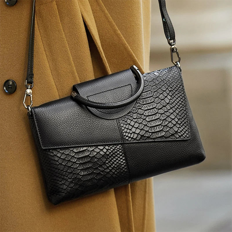 Women's Crossbody Bag Black One Size PU Leather Alligator Pattern-3