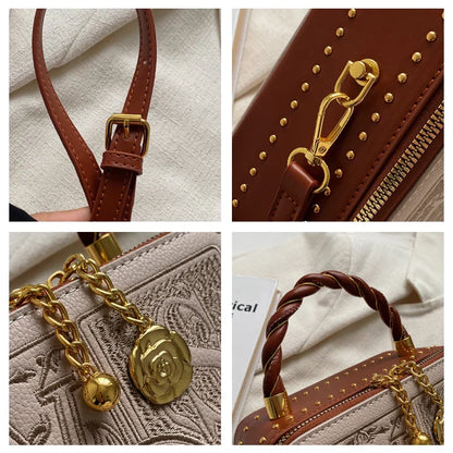 Women's Vintage Boxy Crossbody Bag | Structured Pebbled Leather Look