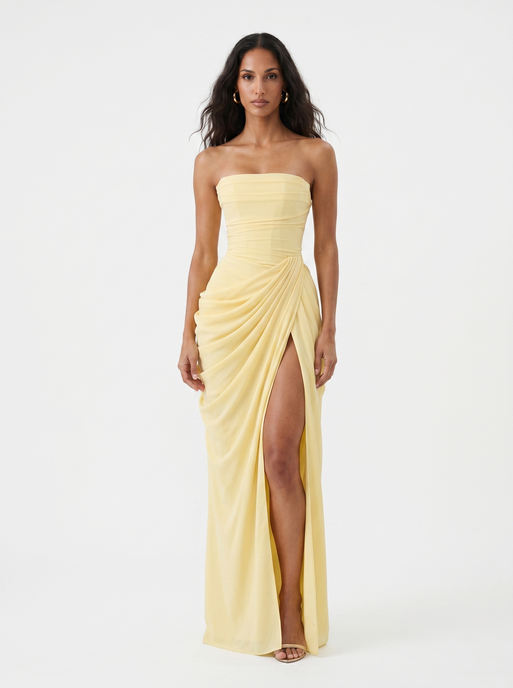 Women's Chiffon Corset-Back Evening Gown – main view | Hensley London