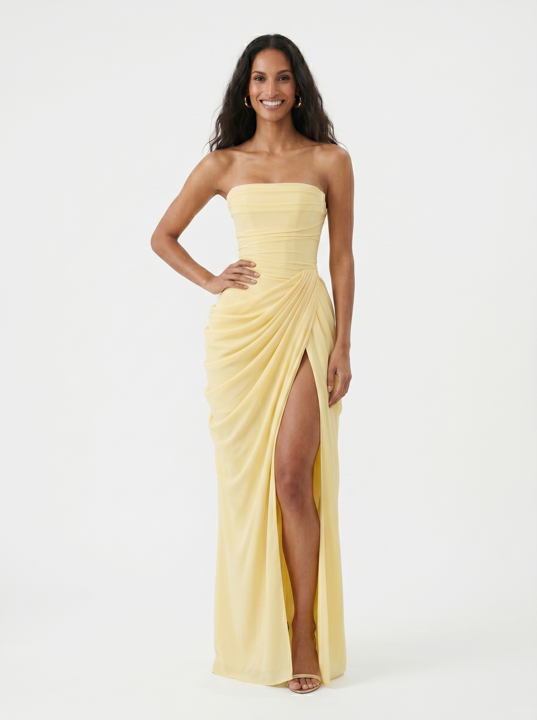 Women's Chiffon Corset-Back Evening Gown – detail view | Hensley London