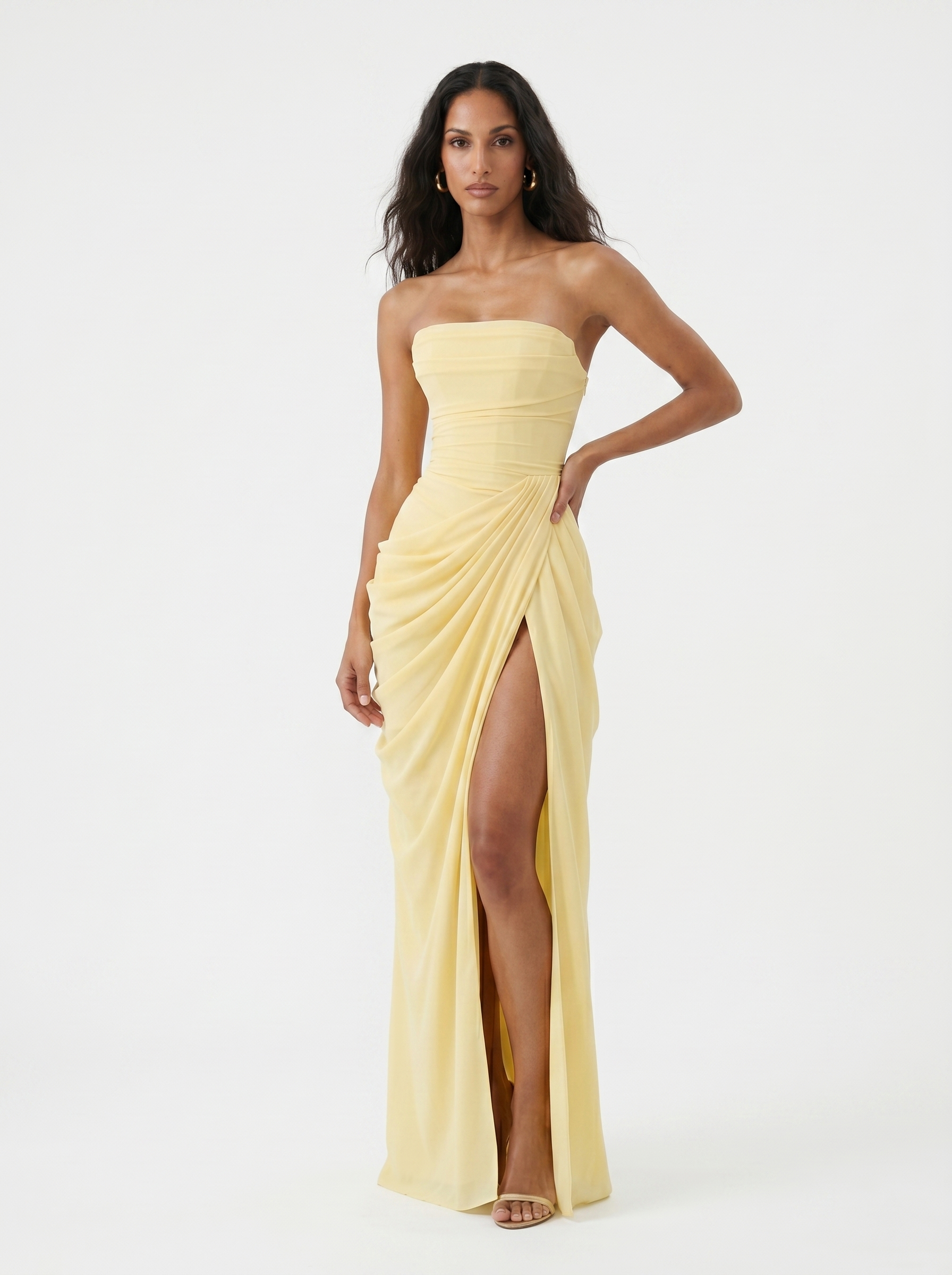 Women's Chiffon Corset-Back Evening Gown – detail view | Hensley London