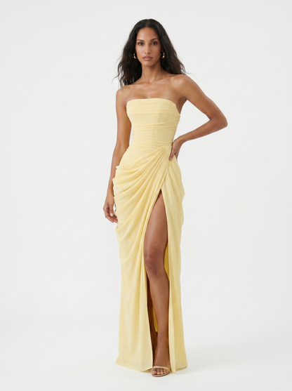 Women's Chiffon Corset-Back Evening Gown – detail view | Hensley London