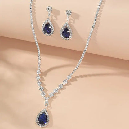 Shimmering Blue Teardrop Diamond Necklace and Earrings Set – Elegant Jewelry Collection 2
