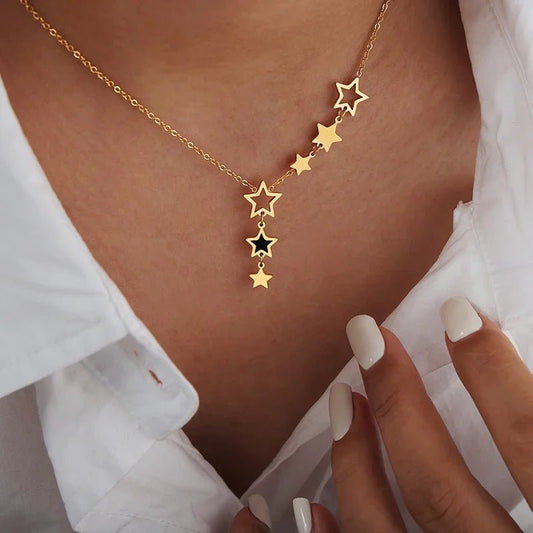 Shooting Star Gold Necklace with Dangling Stars – Elegant Gold Chain Jewelry for Women
