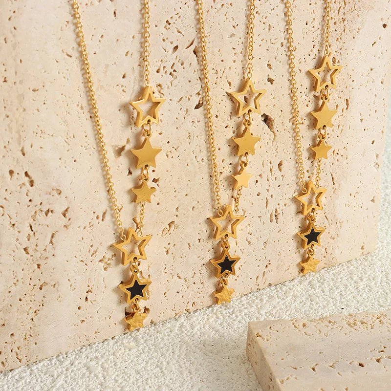 Shooting Star Gold Necklace with Dangling Stars – Elegant Gold Chain Jewelry for Women