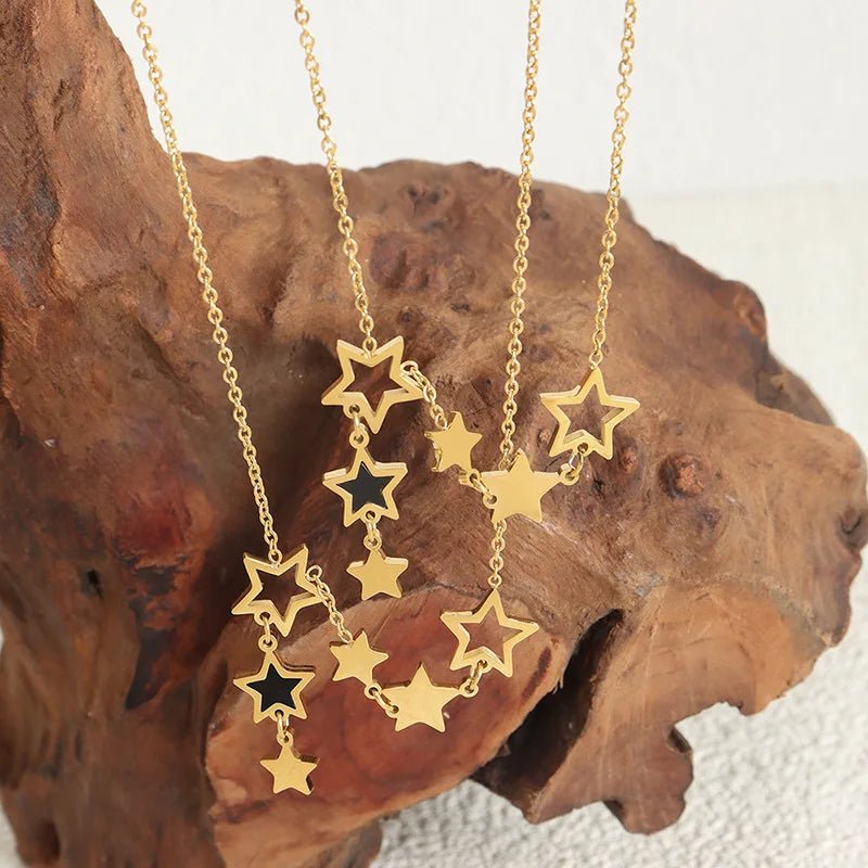 Shooting Star Gold Necklace with Dangling Stars – Elegant Gold Chain Jewelry for Women