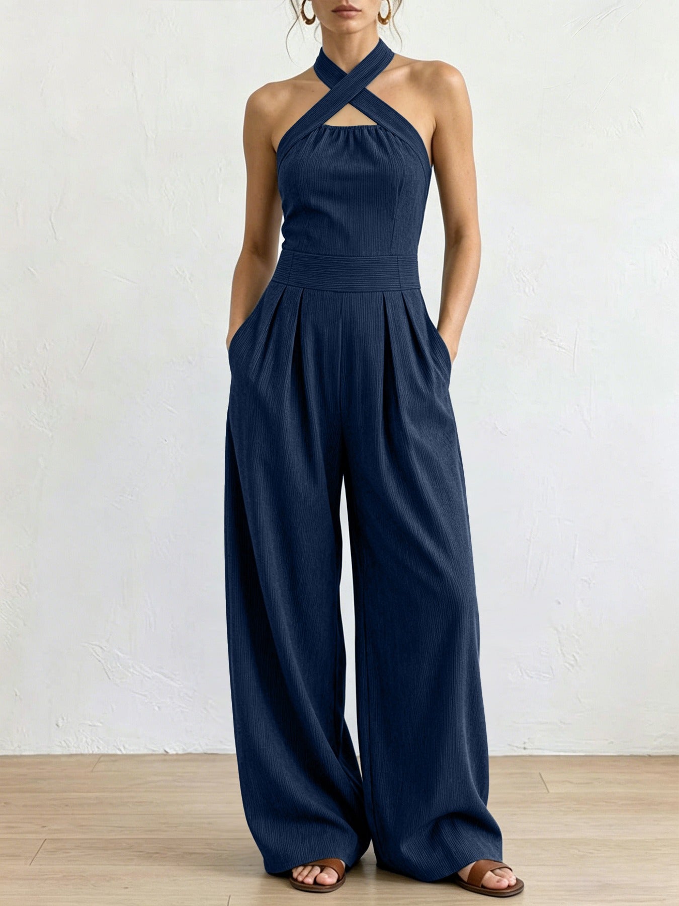 Women's Sienna Linen Blend Jumpsuit - front view | Hensley London