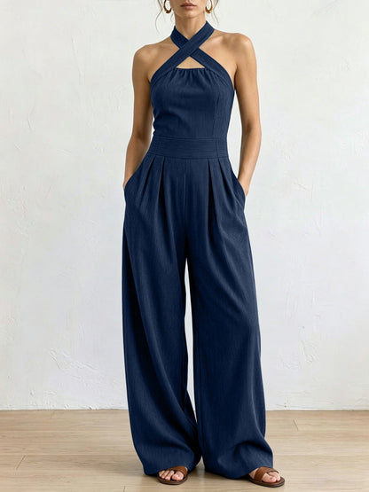 Women's Sienna Linen Blend Jumpsuit - front view | Hensley London