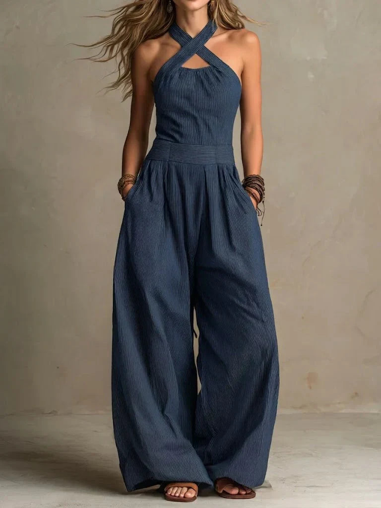 Women's Sienna Linen Blend Jumpsuit - side view | Hensley London