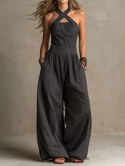 Women's Sienna Linen Blend Jumpsuit - styled view | Hensley London