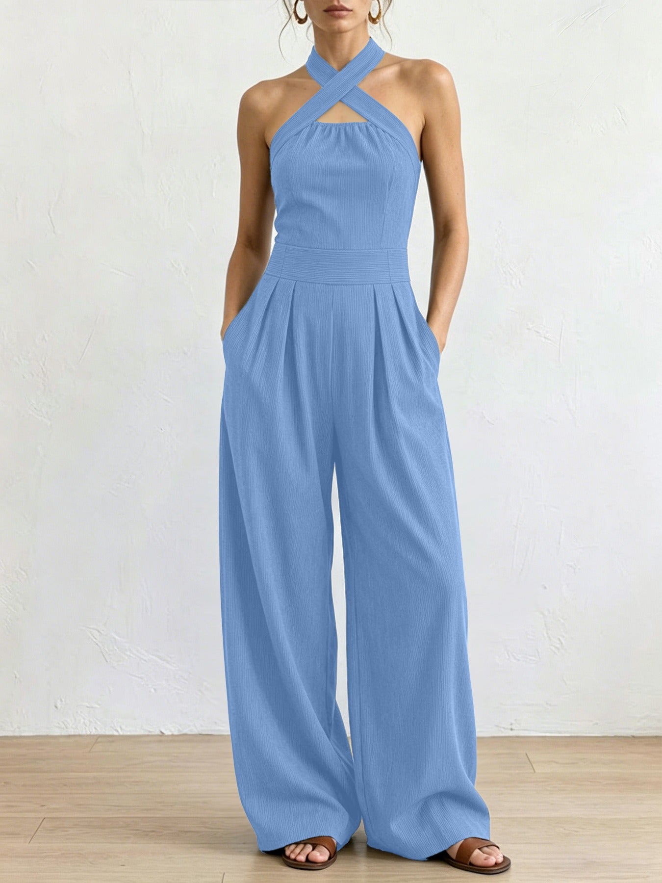 Women's Sienna Linen Blend Jumpsuit - fit view | Hensley London