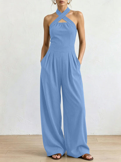Women's Sienna Linen Blend Jumpsuit - fit view | Hensley London