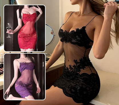 Women's Nightdress Black Lace Mesh Cotton Blend - 3