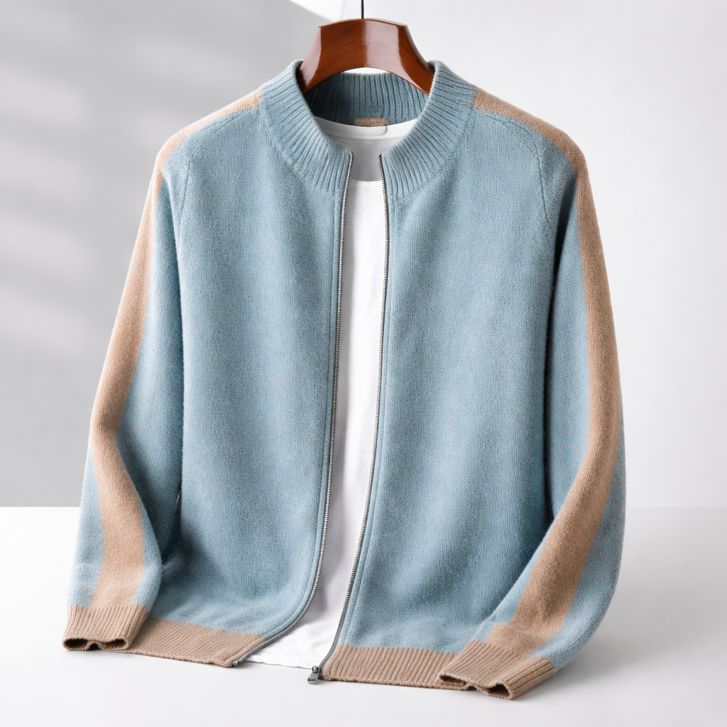 Men's Merino Wool Contrast Zip Cardigan - additional product view | Hensley London