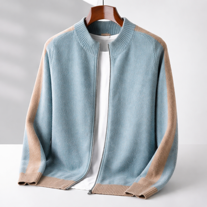 Men's Merino Wool Contrast Zip Cardigan - additional product view | Hensley London