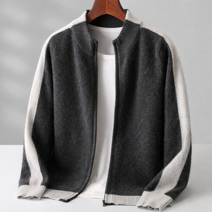 Men's Merino Wool Contrast Zip Cardigan - additional product view | Hensley London