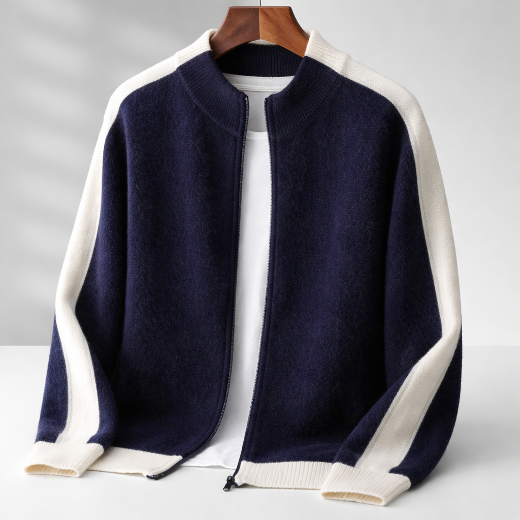 Men's Merino Wool Contrast Zip Cardigan - additional product view | Hensley London