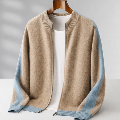 Men's Merino Wool Contrast Zip Cardigan - additional product view | Hensley London