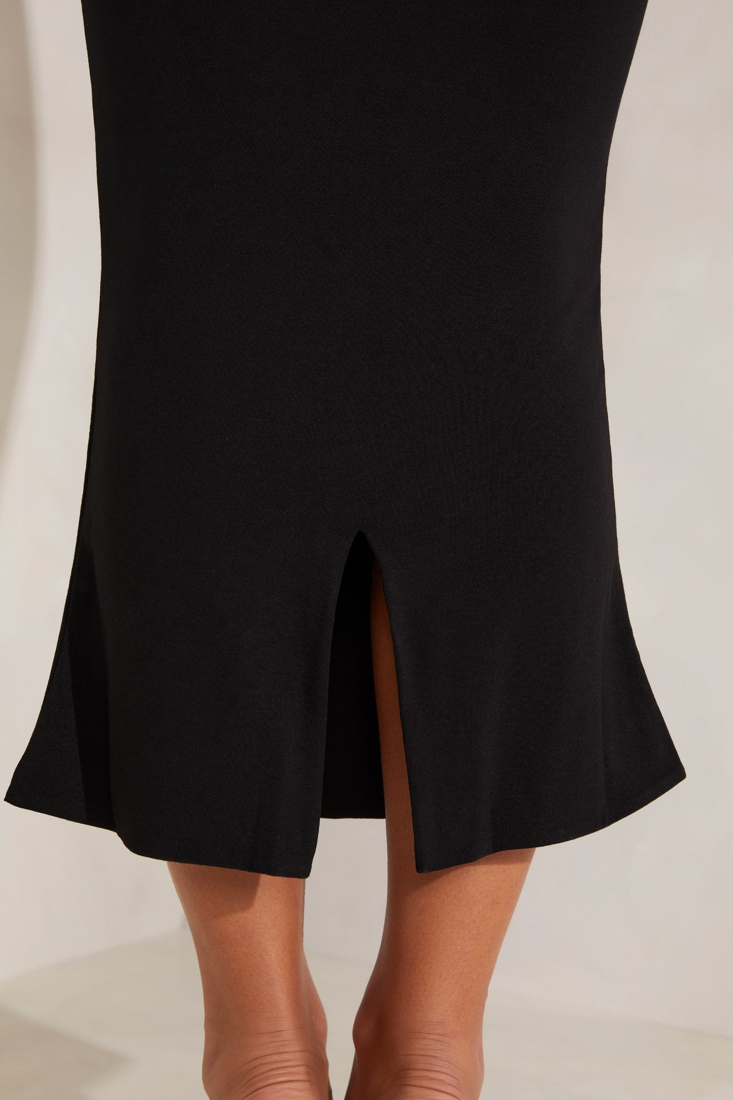Women's Bodycon Midi Dress Black Modal Square Neck - 5