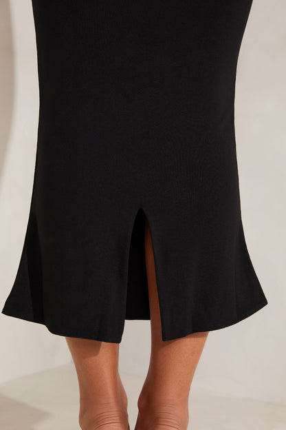 Women's Bodycon Midi Dress Black Modal Square Neck - 5
