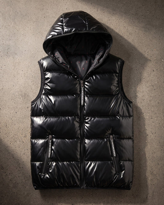 Men's Quilted Hooded Puffer Vest - front view | Hensley London