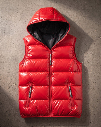 Men's Quilted Hooded Puffer Vest - side view | Hensley London