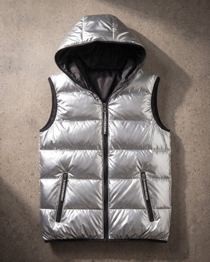 Men's Quilted Hooded Puffer Vest - back view | Hensley London