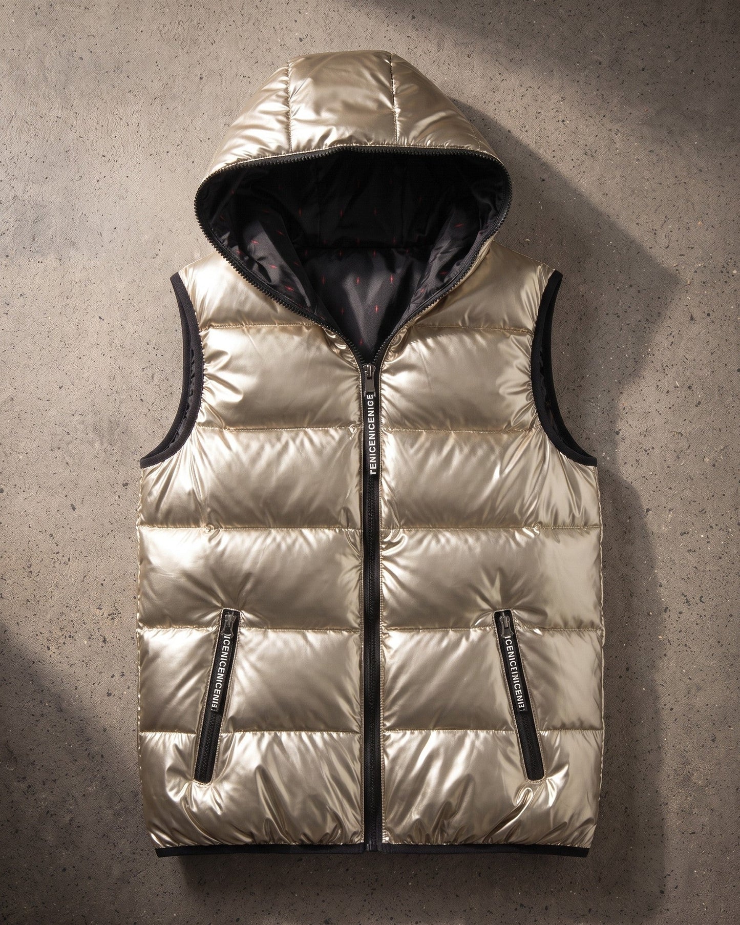 Men's Quilted Hooded Puffer Vest - detail view | Hensley London