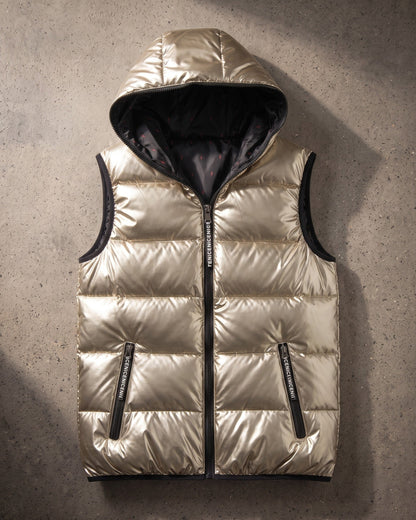 Men's Quilted Hooded Puffer Vest - detail view | Hensley London
