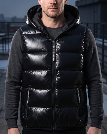 Men's Quilted Hooded Puffer Vest - styled view | Hensley London