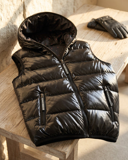 Men's Quilted Hooded Puffer Vest - close-up view | Hensley London