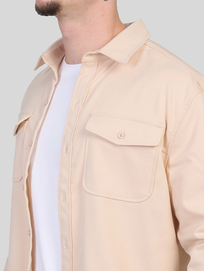 Men's Premium Cotton Blend Overshirt in Khaki – side view | Hensley London