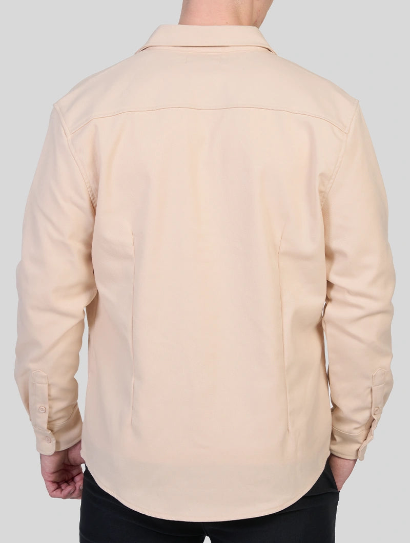 Men's Premium Cotton Blend Overshirt in Khaki – styled view | Hensley London
