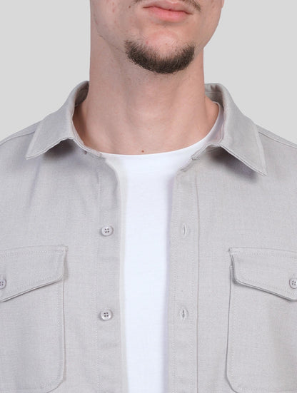 Men's Premium Cotton Blend Overshirt in Light Grey – side view | Hensley London