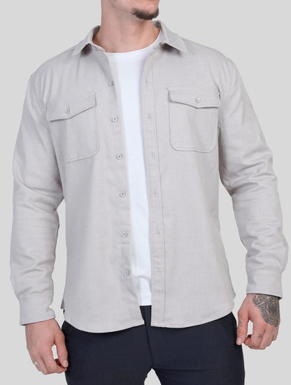 Men's Premium Cotton Blend Overshirt in Light Grey – back view | Hensley London