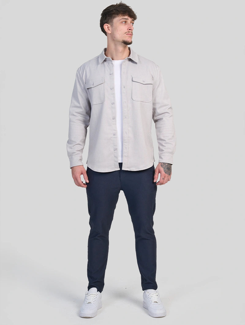 Men's Premium Cotton Blend Overshirt in Light Grey – detail view | Hensley London