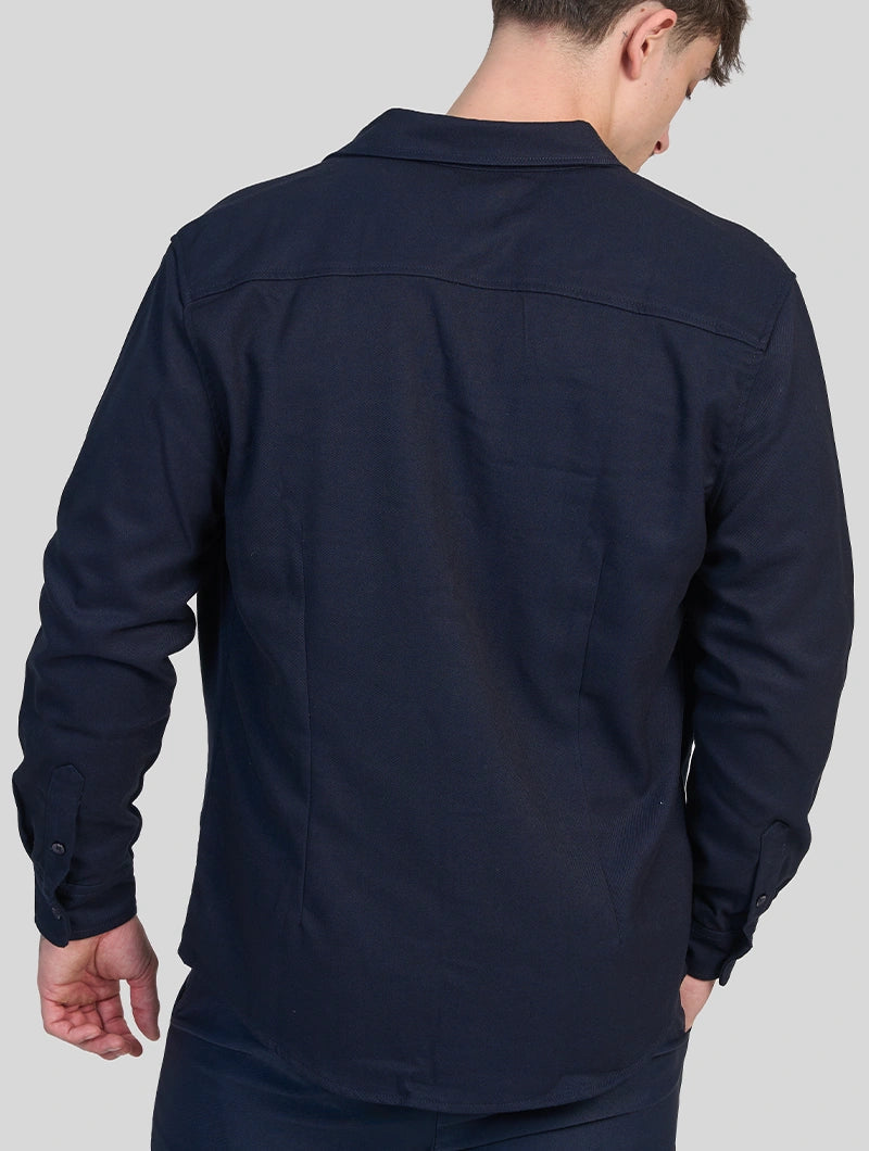 Men's Premium Cotton Blend Overshirt in Navy Blue – detail view | Hensley London