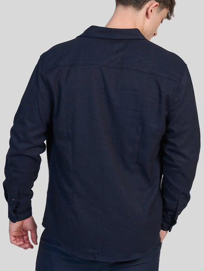 Men's Premium Cotton Blend Overshirt in Navy Blue – detail view | Hensley London