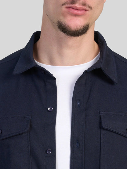 Men's Premium Cotton Blend Overshirt in Navy Blue – close-up view | Hensley London