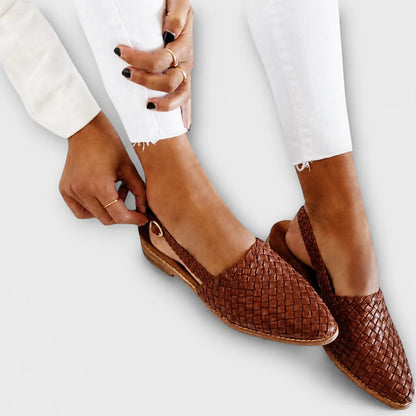 Women's Woven Loafer Flats in Brown – product view | Hensley London