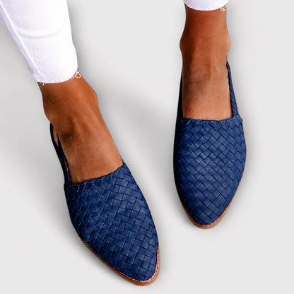 Women's Woven Loafer Flats in Blue – product view | Hensley London