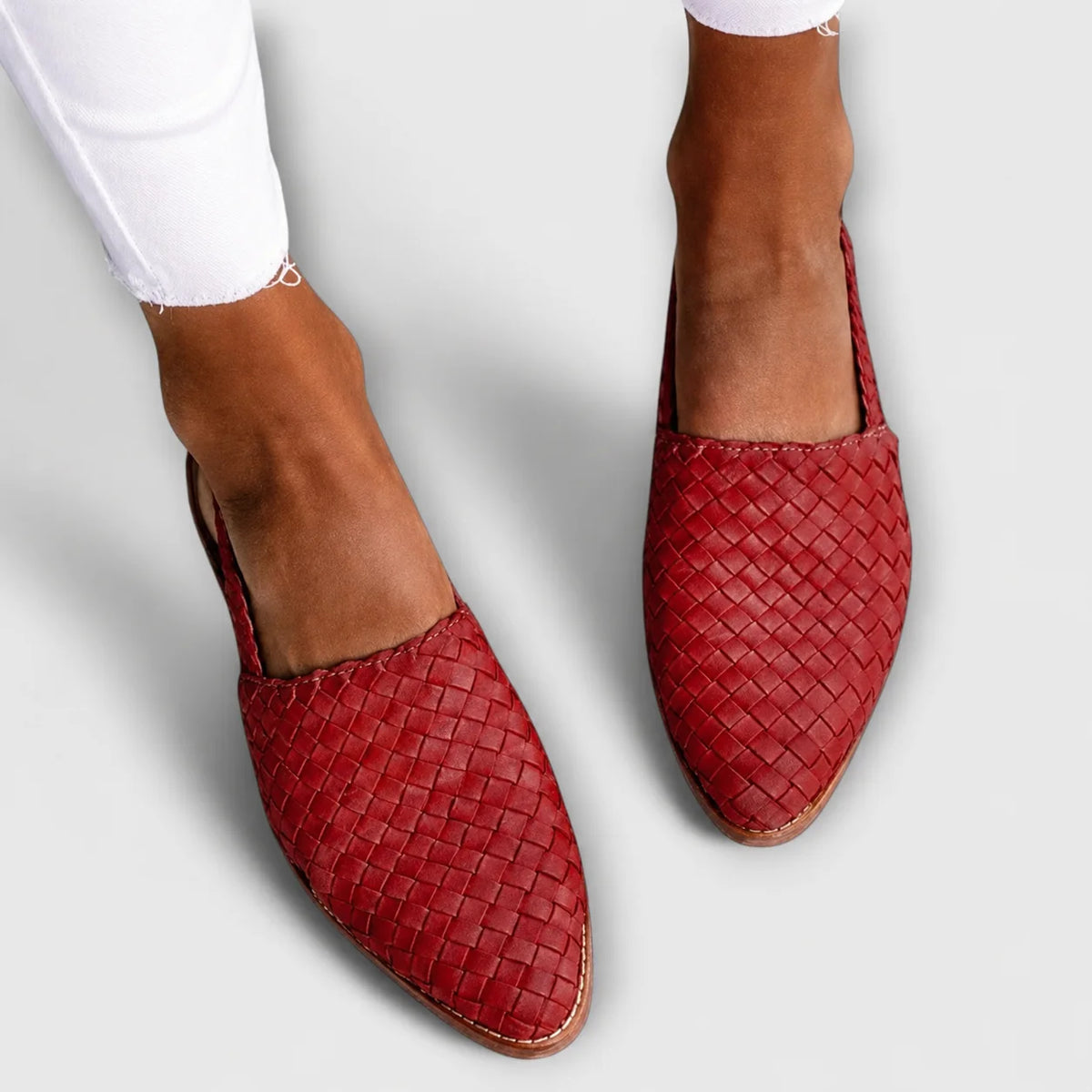 Women's Woven Loafer Flats in Red – product view | Hensley London