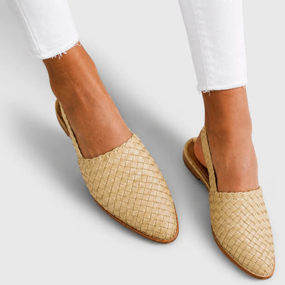 Women's Woven Loafer Flats in Beige – product view | Hensley London